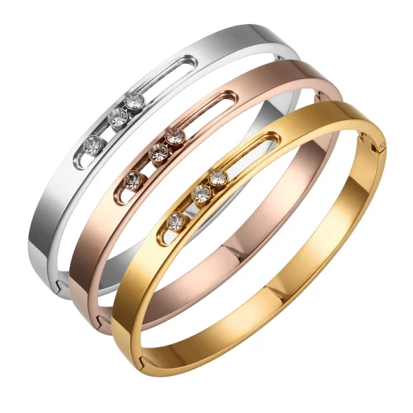 CZ Golden Stainless Steel Woman Bracelet Bangle Crystal Rhinestones Sliding Luxury Wedding Party Band Wristband Jewellery Gift - Image 3
