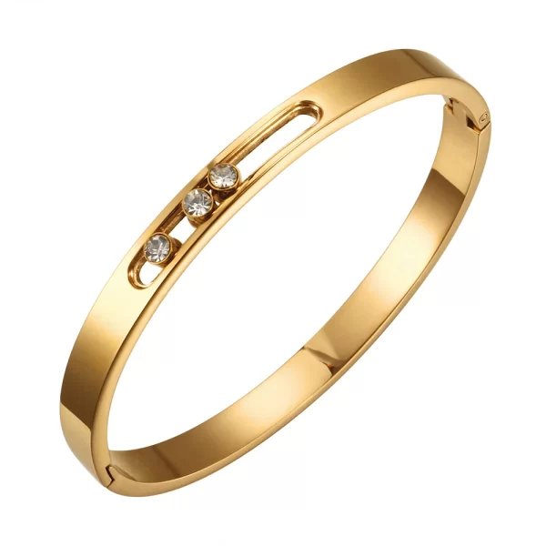 CZ Golden Stainless Steel Woman Bracelet Bangle Crystal Rhinestones Sliding Luxury Wedding Party Band Wristband Jewellery Gift - Image 2