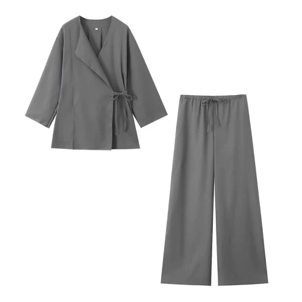 Willshela Women Fashion 2 Piece Set Solid Lace Up Shirts & Vintage Elastic Waist Trousers Feamle Chic Lady Pants Sets - Image 2
