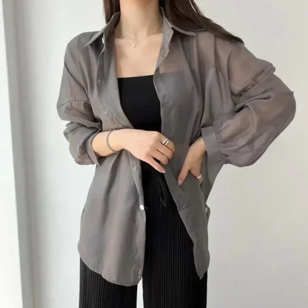 8 Colors Shirts Women Sheer Thin Chic Summer Simple Solid Sun-proof Temper Fashion Baggy All-match Basic Korean Style Clothes - Image 2
