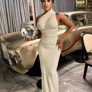 Nibber Elegant Women Dress Y2K Summer Trend Inclined Shoulder Skinny Elegant Birthday Party Simple Clubwear Banquet Vestidos