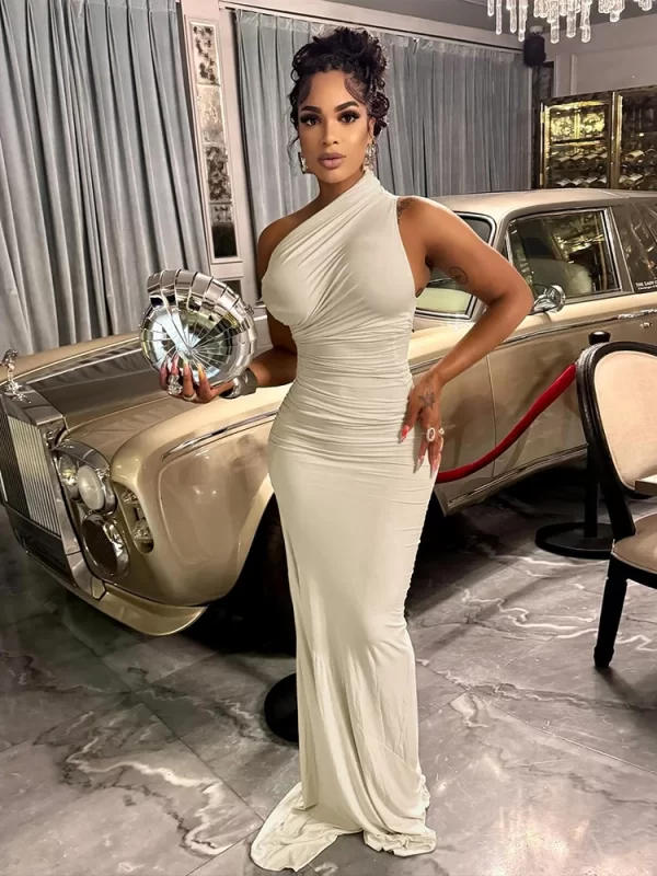 Nibber Elegant Women Dress Y2K Summer Trend Inclined Shoulder Skinny Elegant Birthday Party Simple Clubwear Banquet Vestidos