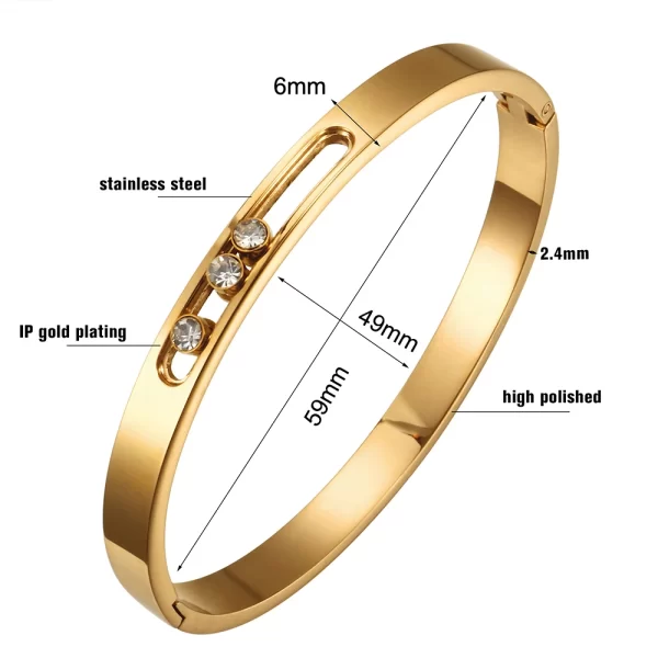 CZ Golden Stainless Steel Woman Bracelet Bangle Crystal Rhinestones Sliding Luxury Wedding Party Band Wristband Jewellery Gift - Image 6