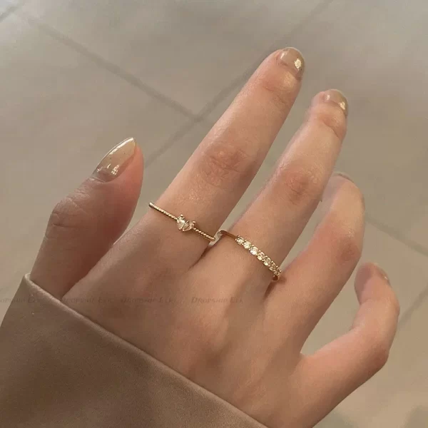 2pcs/set Gold Color Heart Zircon Rings Set for Women Girls Adjustable Minimalism Luxury Twist Ring Fashion Jewelry Wedding Gifts - Image 3