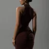 Mozision Halter Ruched Sleeveless Sexy Maxi Dress Women Gown Fashion Slim High Waist Evening Club Party Split Long Dress - Image 4