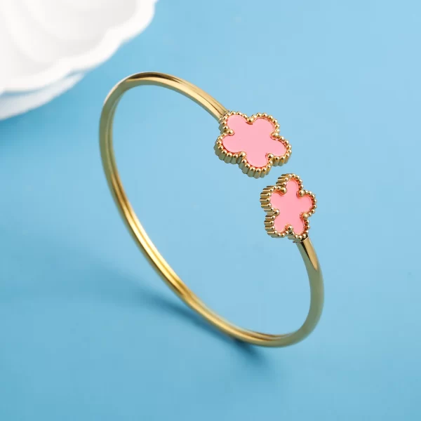 Simple Stainless Steel Shell Five-Leaf Flower OpenS Bangle Classic Luxury For Man Woman Daily Party Birthday Jewelry Gift Clover - Image 2