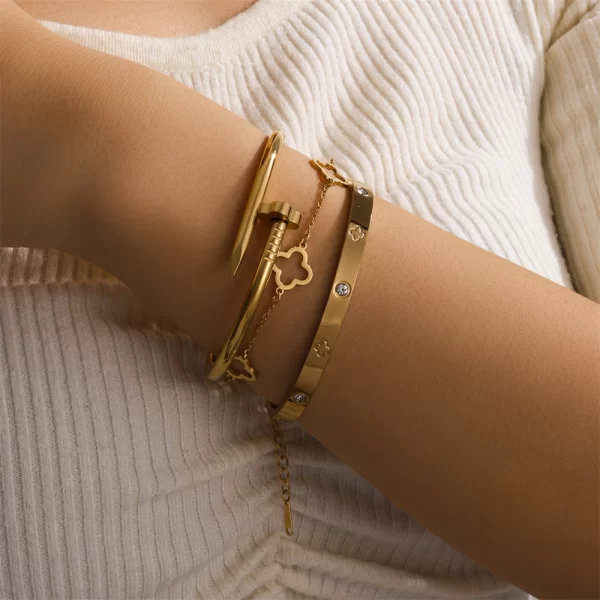 3-piece set French Lucky Clover Women's Bracelet Set High Quality Stainless Steel Hot Selling Bracelet Charm Feeling Jewelry Gif