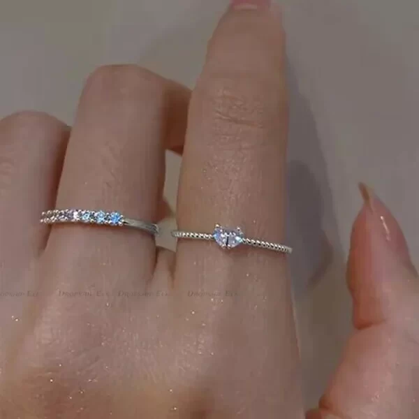 2pcs/set Gold Color Heart Zircon Rings Set for Women Girls Adjustable Minimalism Luxury Twist Ring Fashion Jewelry Wedding Gifts - Image 2