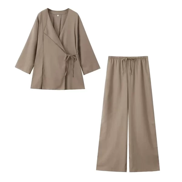 Willshela Women Fashion 2 Piece Set Solid Lace Up Shirts & Vintage Elastic Waist Trousers Feamle Chic Lady Pants Sets - Image 3