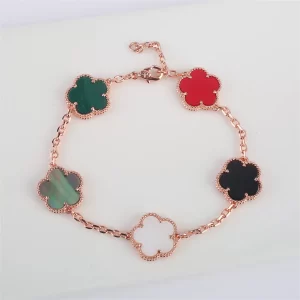 Hot Sale 11 Color Natural Stone Five Leaf Flower Plant Adjustable Bracelet Classic for Woman Fashion Party Jewelry Gift Clover