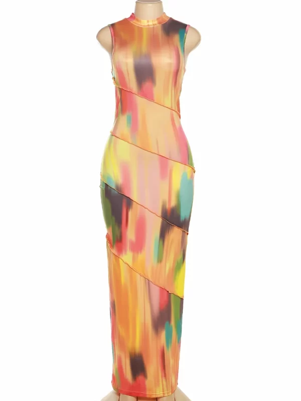 Weird Puss Colorful Print Dress Women Summer Trend Sleeveless Patchwork Skinny Elastic Bodycon Birthday Party Clubwear Vestidos - Image 6