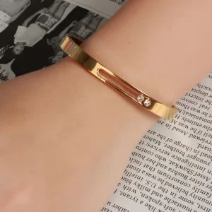 CZ Golden Stainless Steel Woman Bracelet Bangle Crystal Rhinestones Sliding Luxury Wedding Party Band Wristband Jewellery Gift