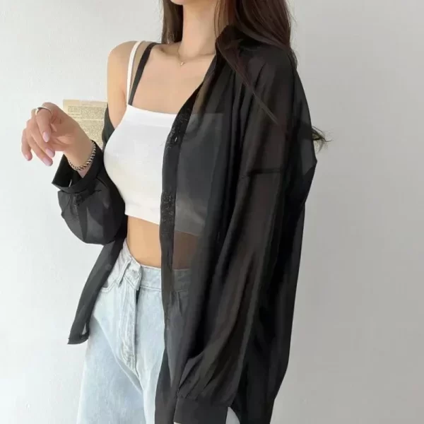 8 Colors Shirts Women Sheer Thin Chic Summer Simple Solid Sun-proof Temper Fashion Baggy All-match Basic Korean Style Clothes - Image 6