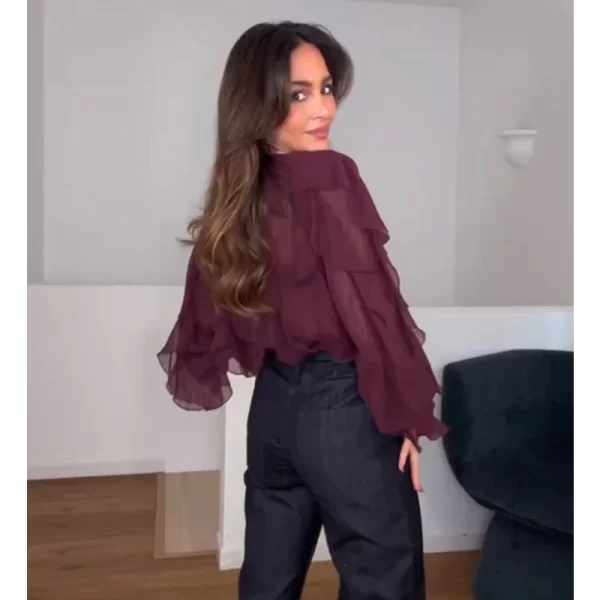 TRAF Ruffle Womens Blouses Semi Sheer Casual Blouses Woman Spring Fairy Shirts and Blouses for Lady Long Sleeve Tops Woman 2025 - Image 3