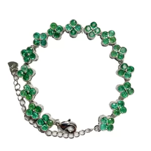 ZECAA Emerald 925 Fine Jewelry Emerald Lady Bracelet With Natural Emerald Gemstone 3*3mm Woman Silver Emerald Bracelet Jewelry