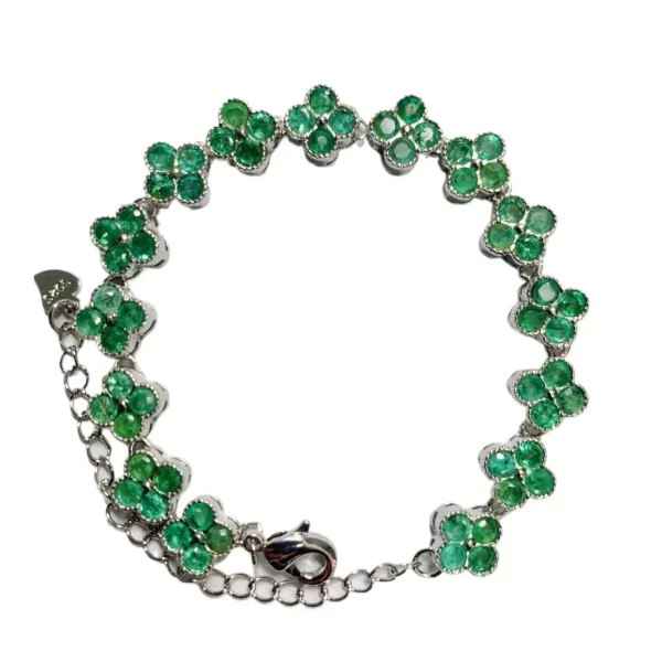 ZECAA Emerald 925 Fine Jewelry Emerald Lady Bracelet With Natural Emerald Gemstone 3*3mm Woman Silver Emerald Bracelet Jewelry