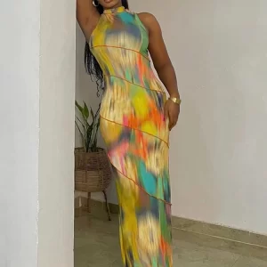 Weird Puss Colorful Print Dress Women Summer Trend Sleeveless Patchwork Skinny Elastic Bodycon Birthday Party Clubwear Vestidos