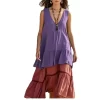 Vintage Sexy Sleeveless Patchwork Irregular Long Dress 2025 Summer Woman Flounce Simple Casual Pleated Pullover Beach Dresses - Image 2