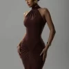 Mozision Halter Ruched Sleeveless Sexy Maxi Dress Women Gown Fashion Slim High Waist Evening Club Party Split Long Dress - Image 3