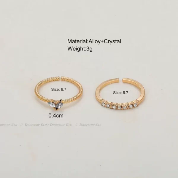 2pcs/set Gold Color Heart Zircon Rings Set for Women Girls Adjustable Minimalism Luxury Twist Ring Fashion Jewelry Wedding Gifts - Image 6
