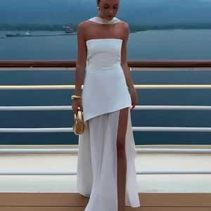 Fashion Strapless Ribbon Mesh Patchwork Maxi Dress Elegant Sleeveless Backless Vacation Long Robes 2025 New Women Beach Dresses