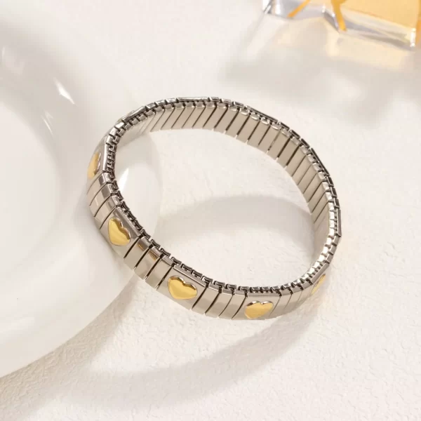 Loe| Titanium Steel Elastic Bracelet for Women.Heart Shape.1Pcs.Gold Plated Punk Jewelry.Hip Hop. New Design - Image 4