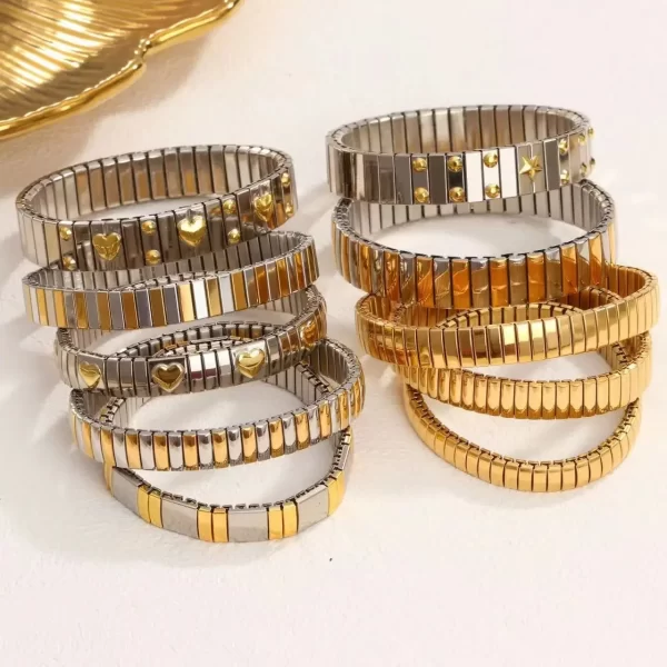 Loe| Titanium Steel Elastic Bracelet for Women.Heart Shape.1Pcs.Gold Plated Punk Jewelry.Hip Hop. New Design - Image 2