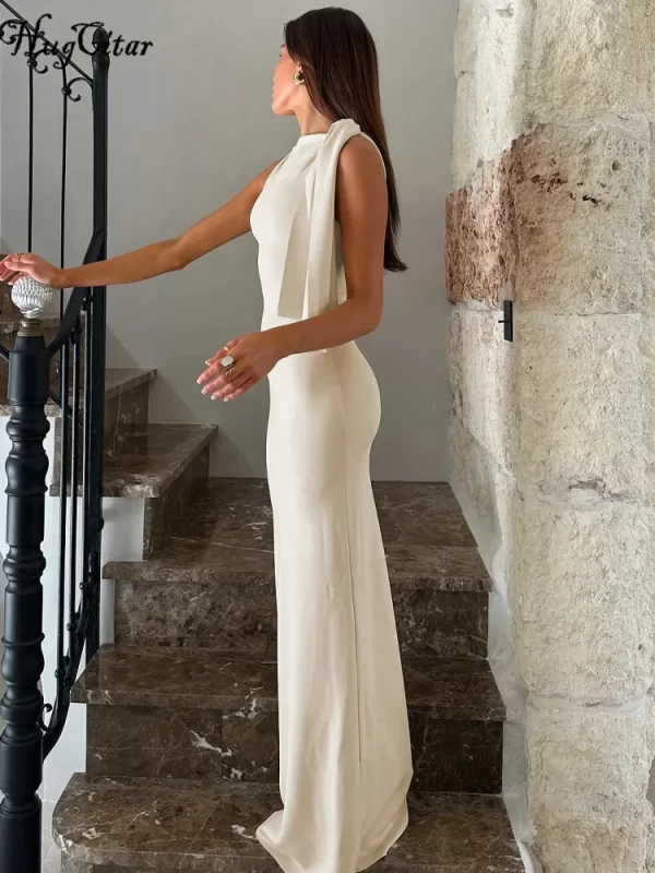 Hugcitar Fashion Solid O Neck Sleeveless Patchwork Sexy Bodycon Maxi Prom Dress Summer Women Clothes Party Festival Club Y2K - Image 2