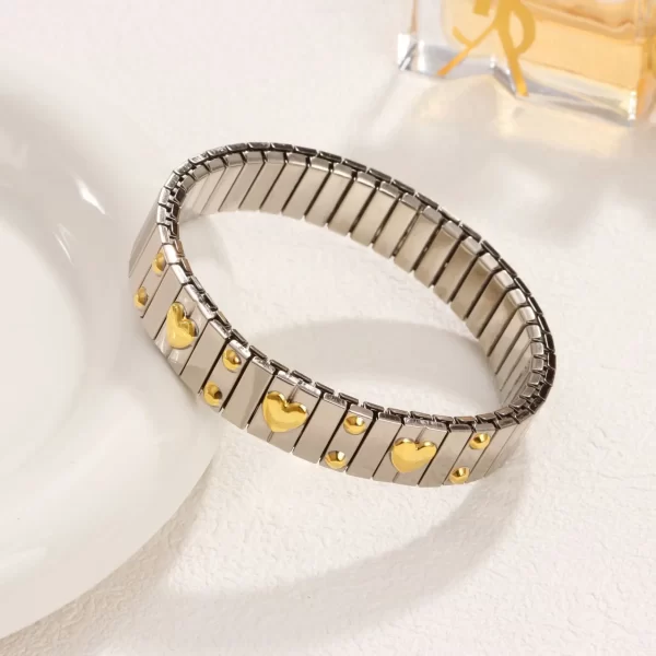Loe| Titanium Steel Elastic Bracelet for Women.Heart Shape.1Pcs.Gold Plated Punk Jewelry.Hip Hop. New Design - Image 5