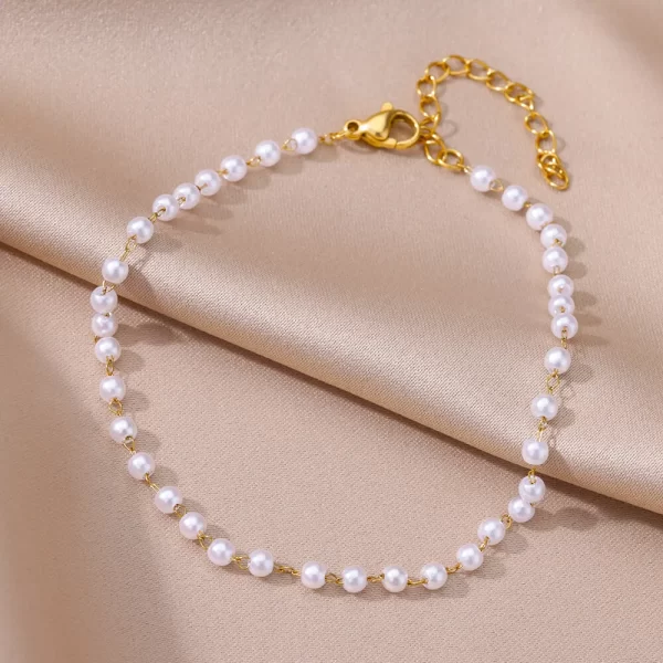 Anklets for Women Summer Beach Accessories Stainless Steel Imitation Pearl Chain Anklet Gold Color Leg Bracelets Bodychain Gifts - Image 5