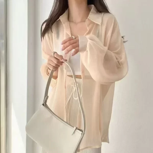 8 Colors Shirts Women Sheer Thin Chic Summer Simple Solid Sun-proof Temper Fashion Baggy All-match Basic Korean Style Clothes - Image 4
