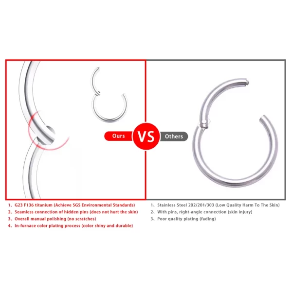 G23 Titanium Nose Rings Mixed Color Body Clips Hoop For Women Men Cartilage Piercing Jewelry Segment Lip Ear L Ring Hoop - Image 3